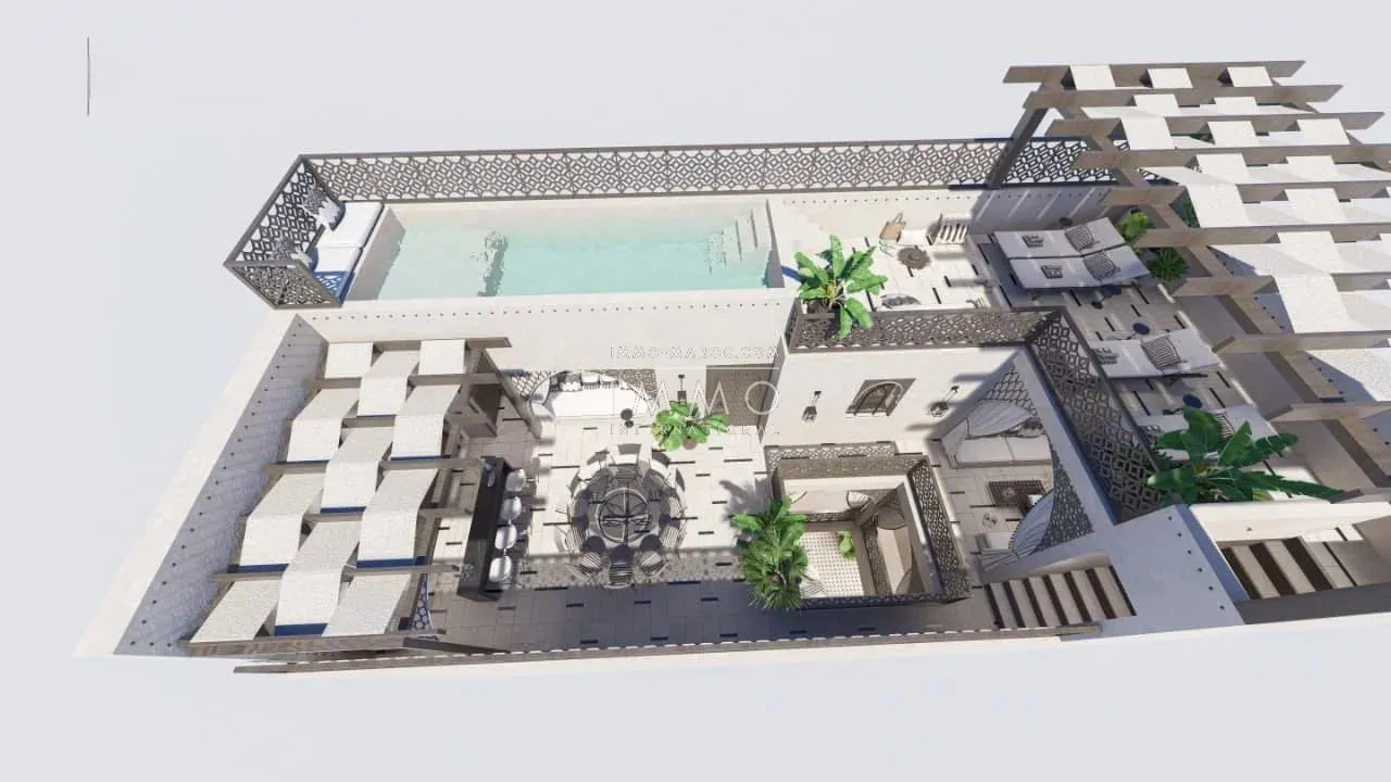 Riad à vendre – arset azoual – 4 chambres – livraison 6 mois – vue koutoubia/atlas/dar el bacha – piscine chauffée rooftop – maison d'hôtes possible