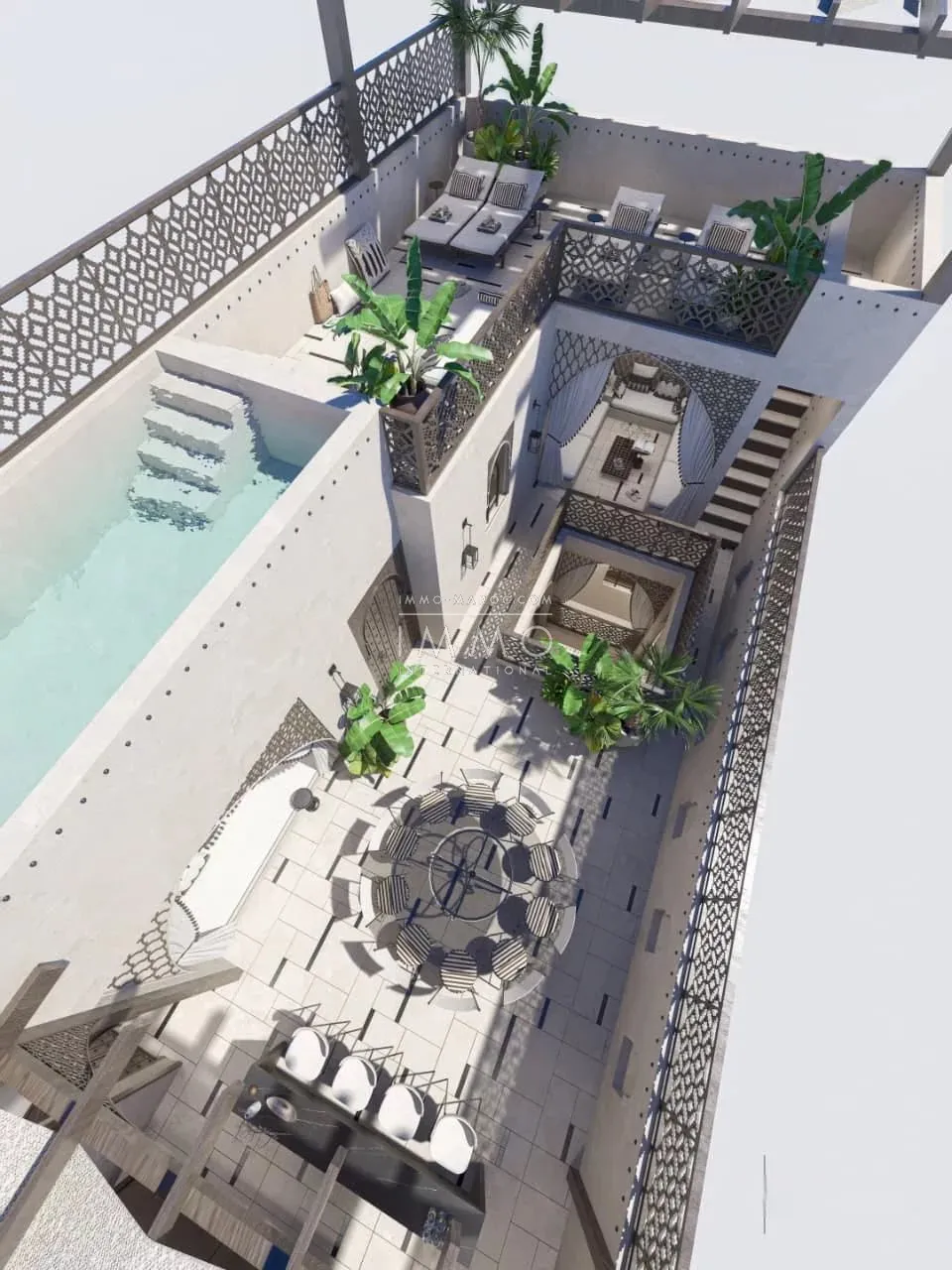 Riad à vendre – arset azoual – 4 chambres – livraison 6 mois – vue koutoubia/atlas/dar el bacha – piscine chauffée rooftop – maison d'hôtes possible