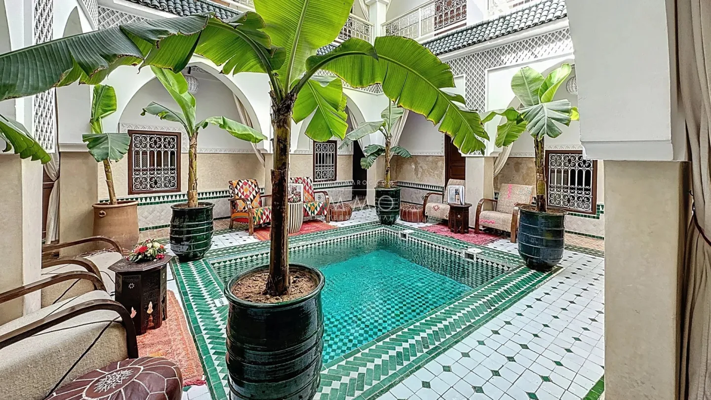 Riad à vendre – ben salah – 10 chambres – maison d'hôtes titrée en exploitation – piscine patio – excellente réputation – potentiel hôtelier