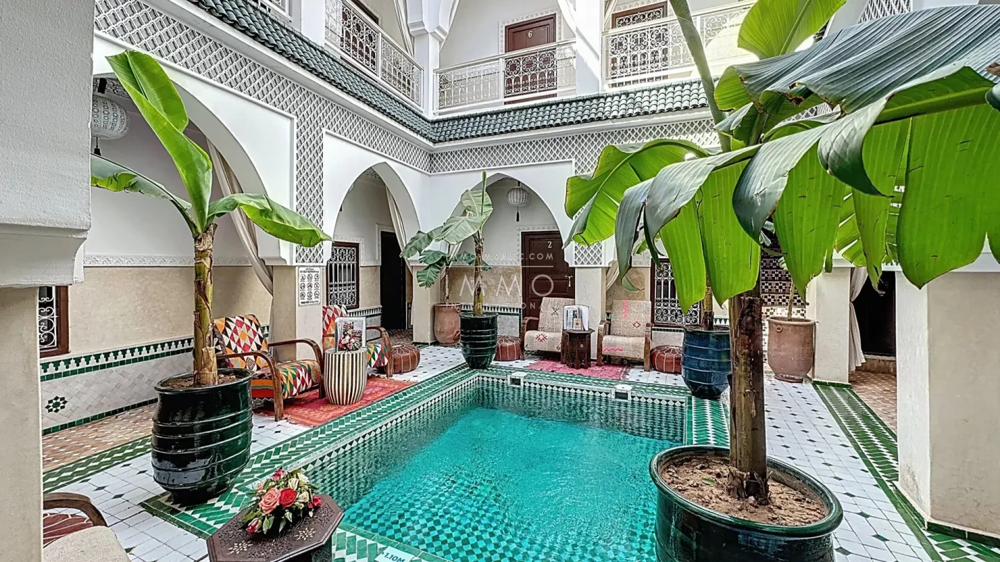 Riad à vendre – ben salah – 10 chambres – maison d'hôtes titrée en exploitation – piscine patio – excellente réputation – potentiel hôtelier