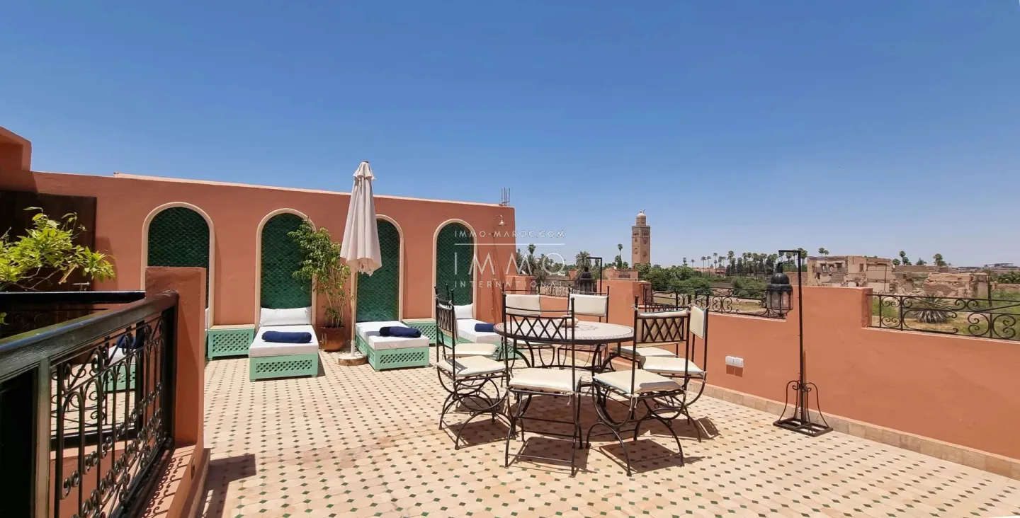 Riad à vendre – sidi mimoun – 5 chambres – hammam – terrasse vue koutoubia – vue 360° médina – maison d'hôtes possible
