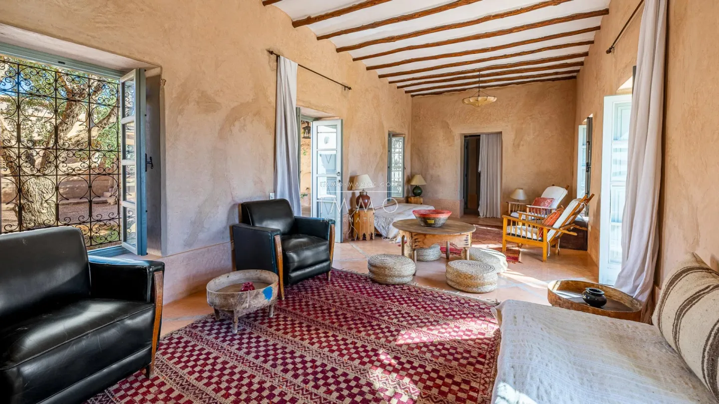 Villa à vendre palmeraie – 7 chambres – 600 m² – terrain 14 000 m² – vue atlas – pavillon indépendant – extension possible